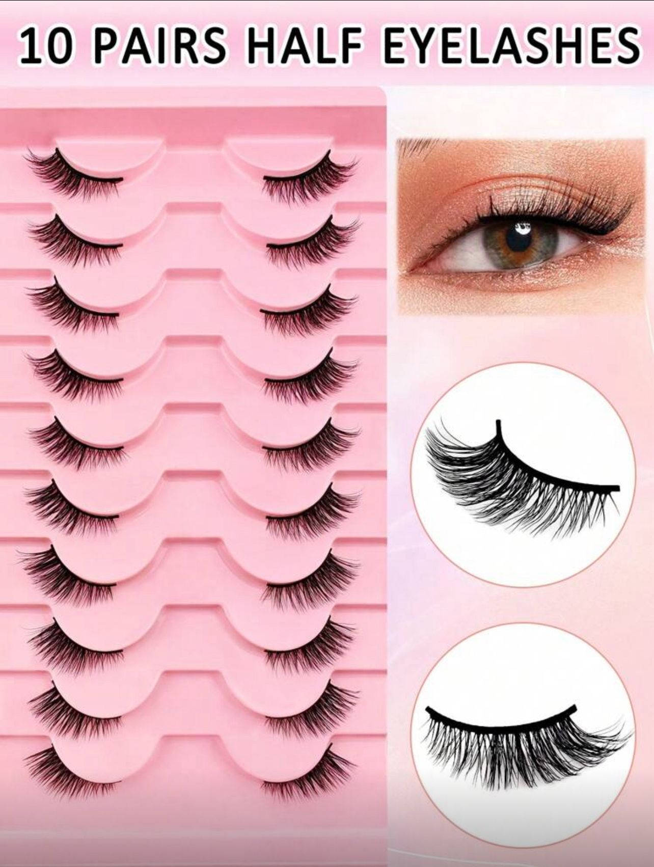 رموش نصفية طبيعية – 10 أزواج خفيفة ناعمة بشكل عين القطة Y1058