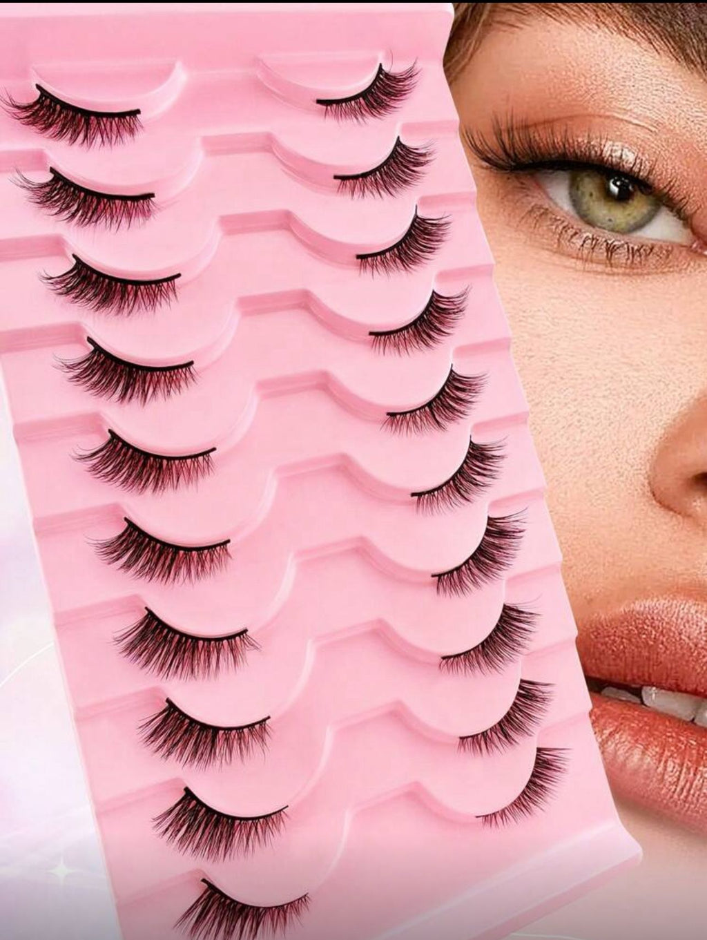 رموش نصفية طبيعية – 10 أزواج خفيفة ناعمة بشكل عين القطة Y1058