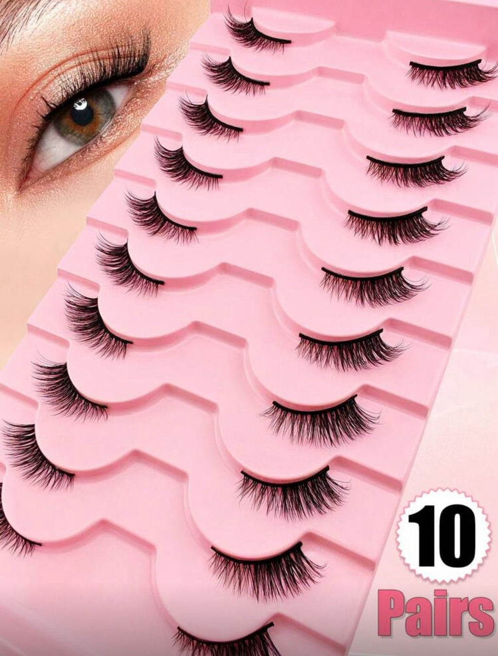 رموش نصفية طبيعية – 10 أزواج خفيفة ناعمة بشكل عين القطة Y1058