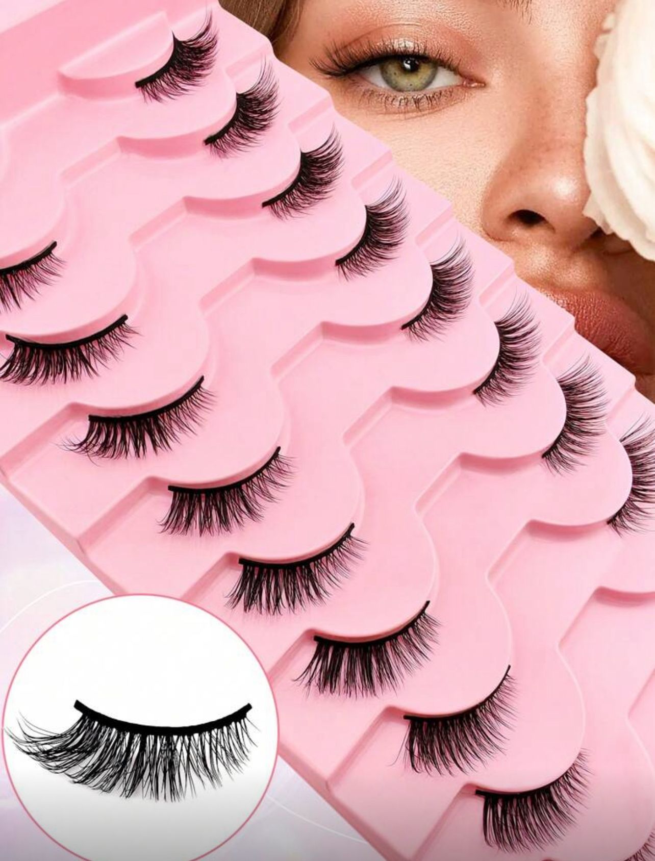 رموش نصفية طبيعية – 10 أزواج خفيفة ناعمة بشكل عين القطة Y1058