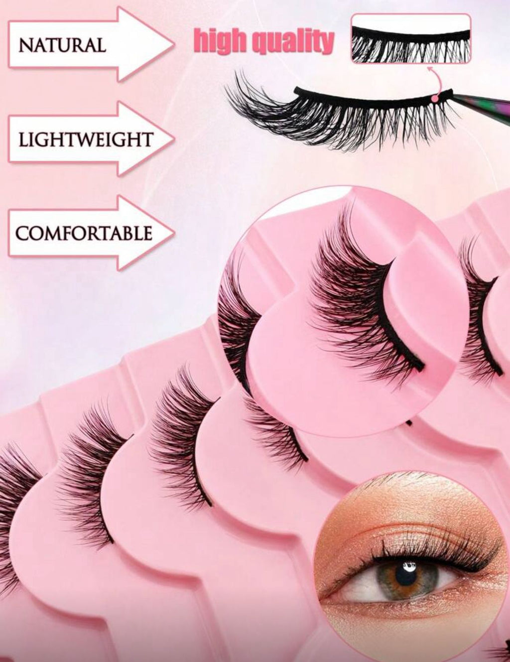 رموش نصفية طبيعية – 10 أزواج خفيفة ناعمة بشكل عين القطة Y1058