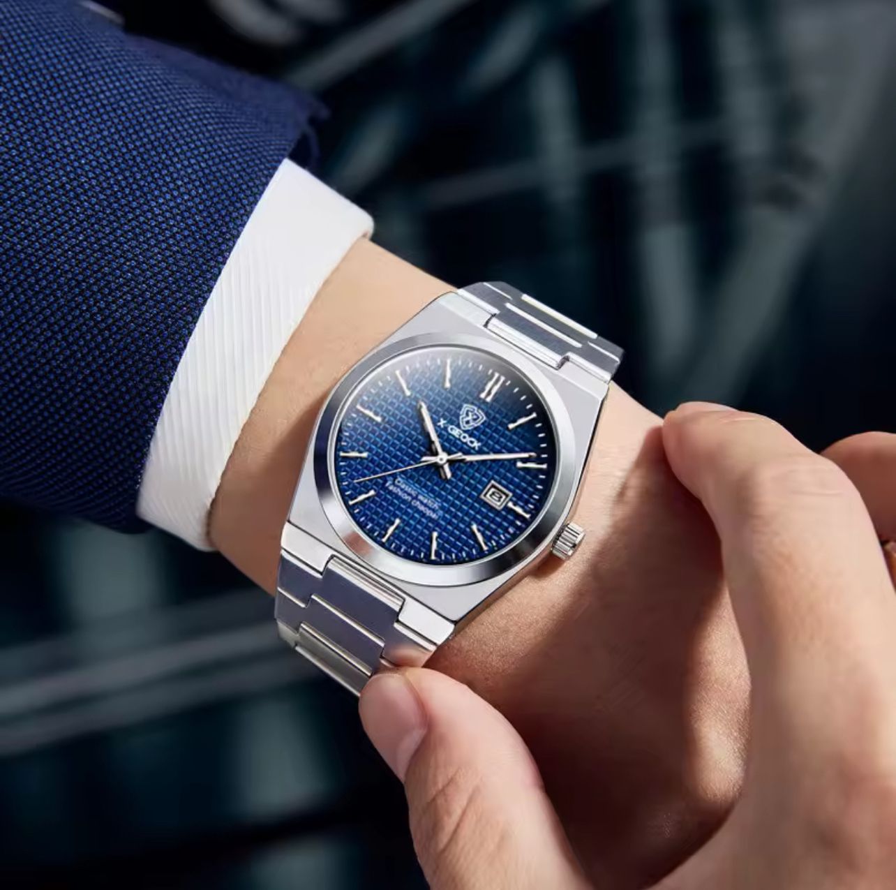 ساعة X-GEQCK رجالية أنيقة من الفولاذ – تصميم عصري للأعمال، عرض التاريخ، مقاومة للماء، كوارتز، 40 مم GMB 280