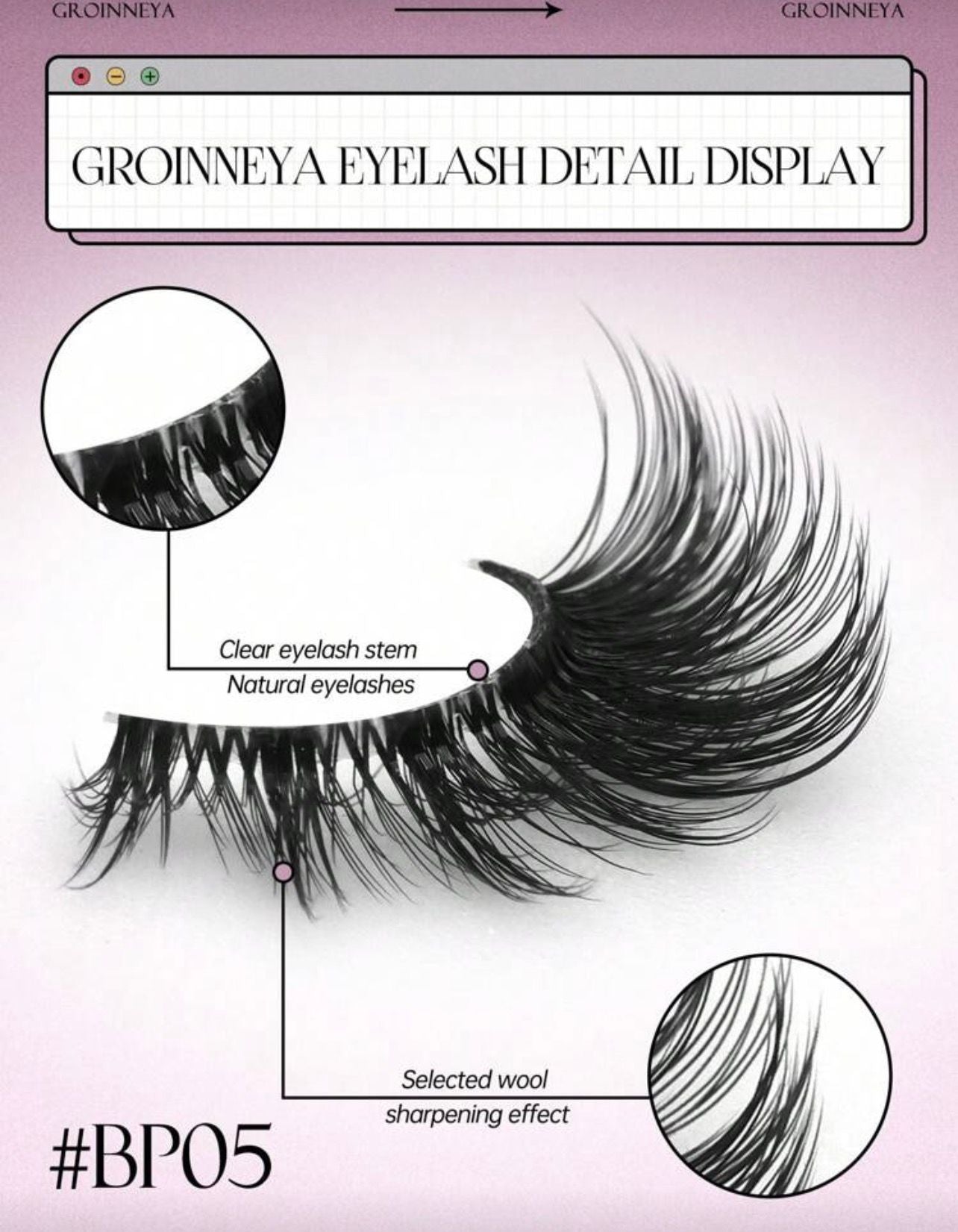 رموش GROINNEYA نصفية بشريط شفاف – 9 أزواج، مظهر طبيعي ناعم  Y1083