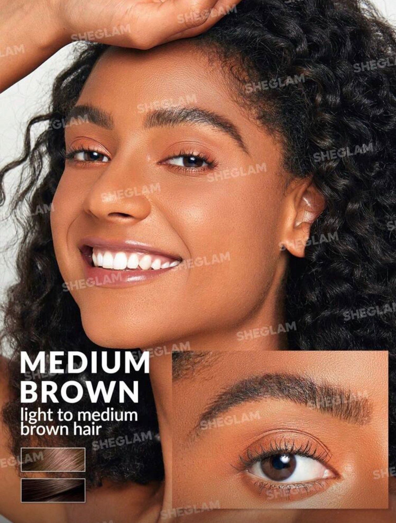 قلم حواجب سائل SHEGLAM Feather Better – بني متوسط، مقاوم للماء والتلطخ